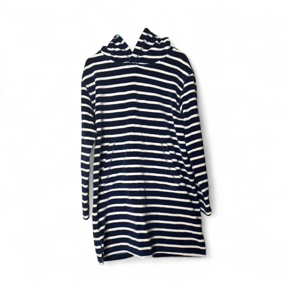 Mini Boden Girls Size 9-10Y Blue White Striped Hooded Toweling Dress Cover Up